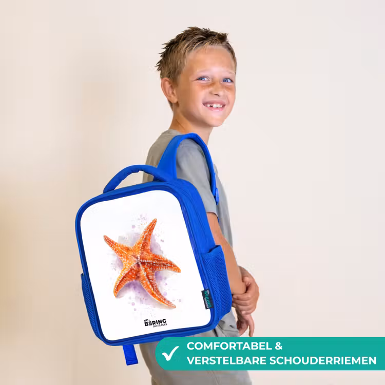 Kinderrugzak met naam - Blauw - Oranje Zeester Illustratie — 4