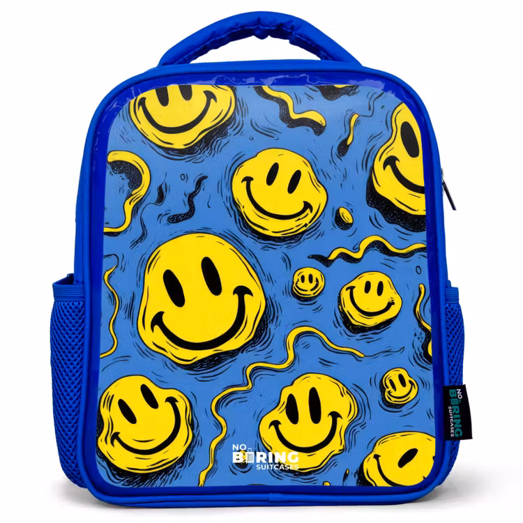 Kinderrugzak met naam - Blauw - Smiley - Blauw - Geel — 1