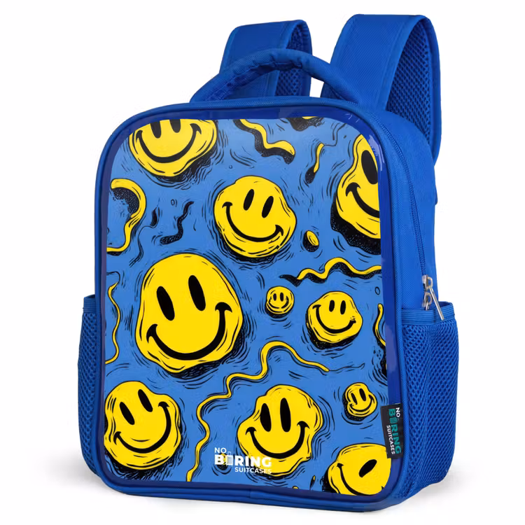 Kinderrugzak met naam - Blauw - Smiley - Blauw - Geel — 9