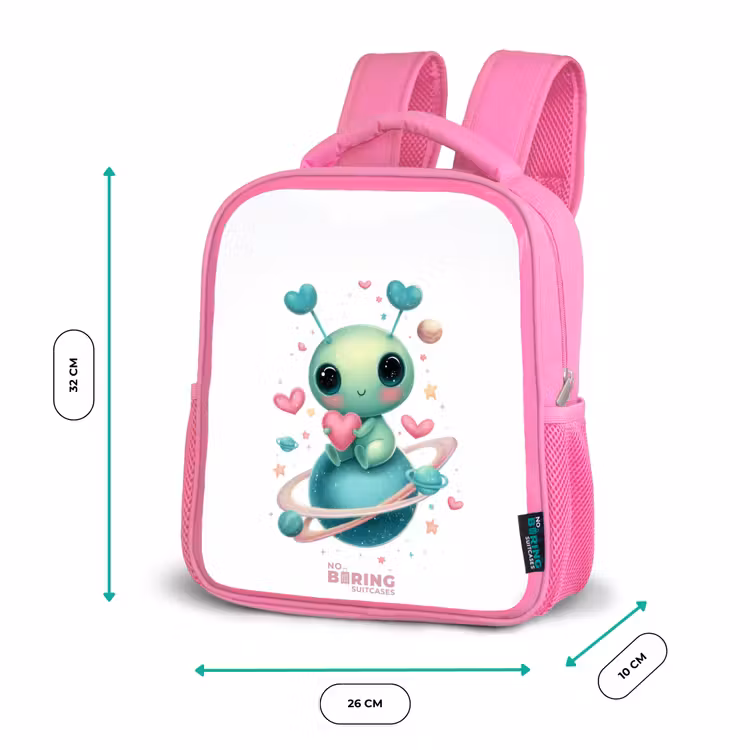 Kinderrugzak met naam - Roze - Lief buitenaards wezentje met hartje — 3