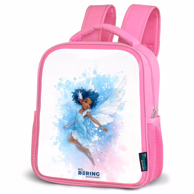 Kinderrugzak met naam - Roze - Vliegende fee in blauwe tinten — 6