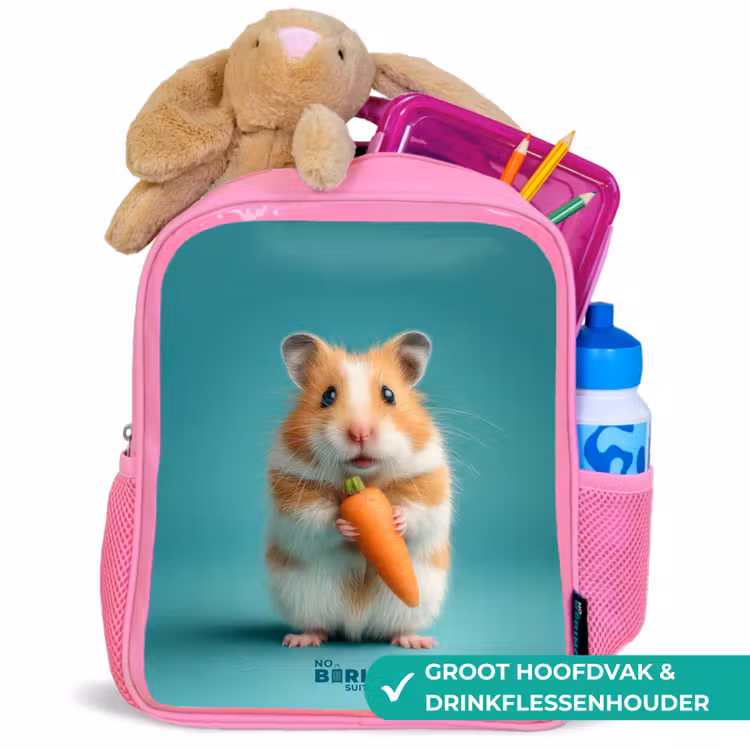 Kinderrugzak met naam - Roze - Hamster - Wortel - Dier — 2