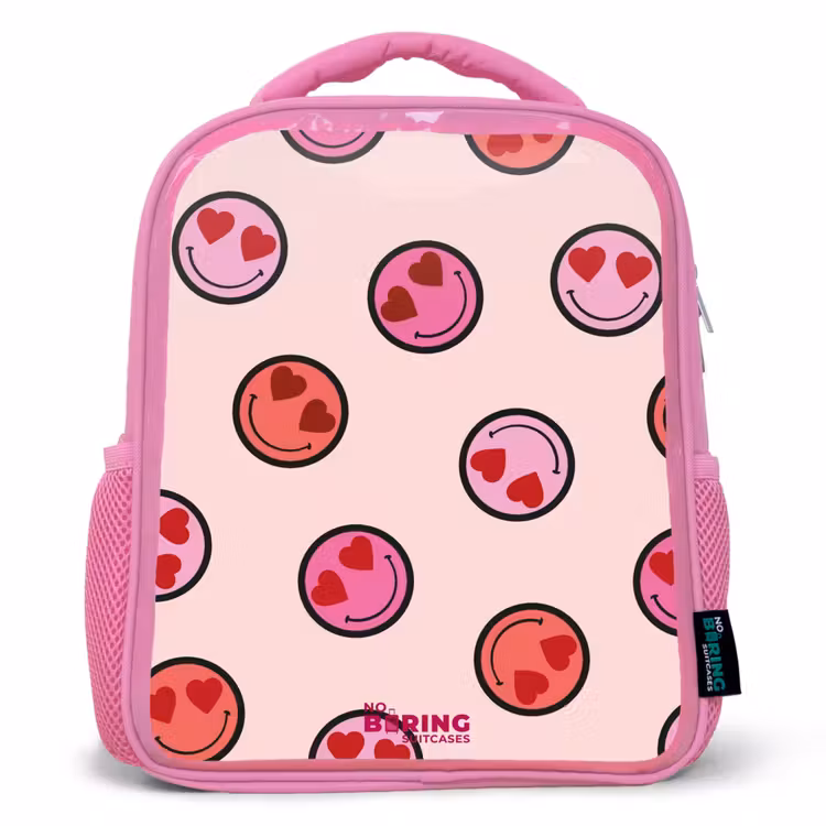 Kinderrugzak met naam - Roze - Hartje - Smiley - Patroon — 1