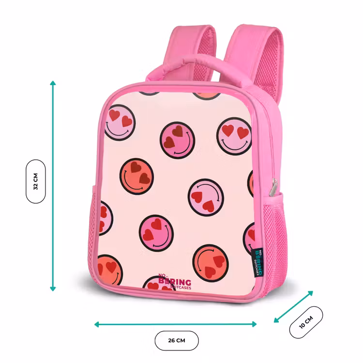 Kinderrugzak met naam - Roze - Hartje - Smiley - Patroon — 3