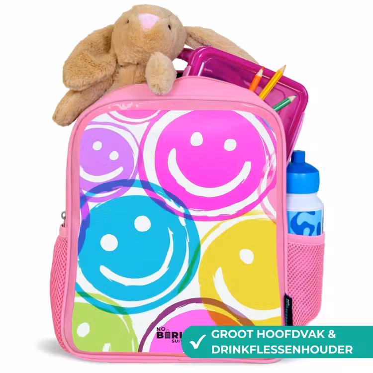Kinderrugzak met naam - Roze - Kleurrijke glimlachexplosie β 2