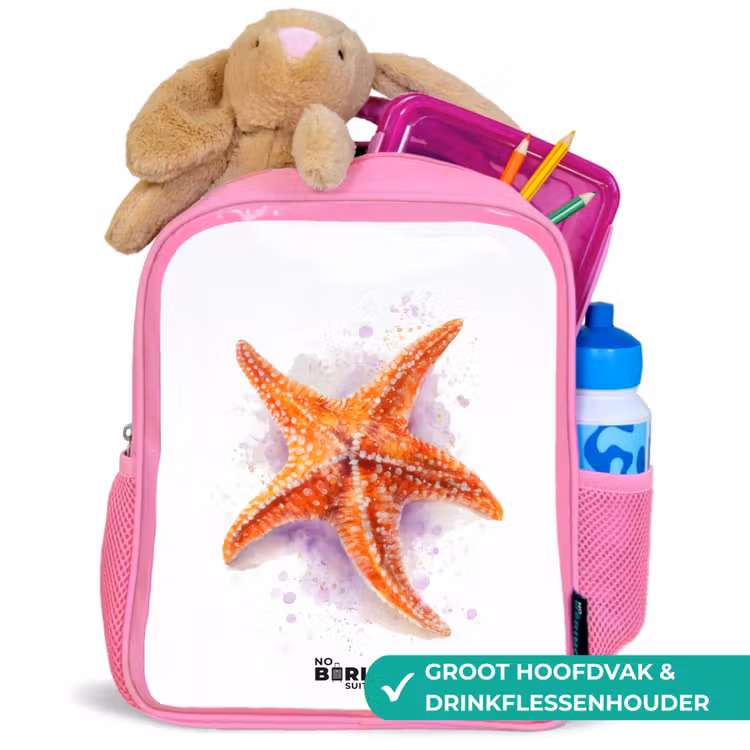 Kinderrugzak met naam - Roze - Oranje Zeester Illustratie — 2