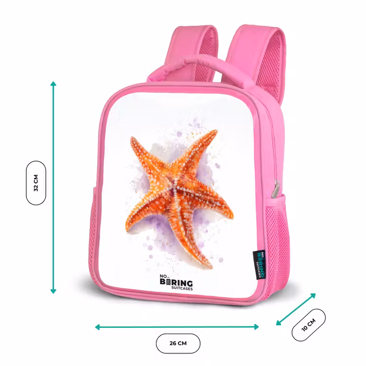 Kinderrugzak met naam - Roze - Oranje Zeester Illustratie — 3