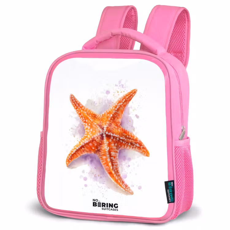 Kinderrugzak met naam - Roze - Oranje Zeester Illustratie — 6