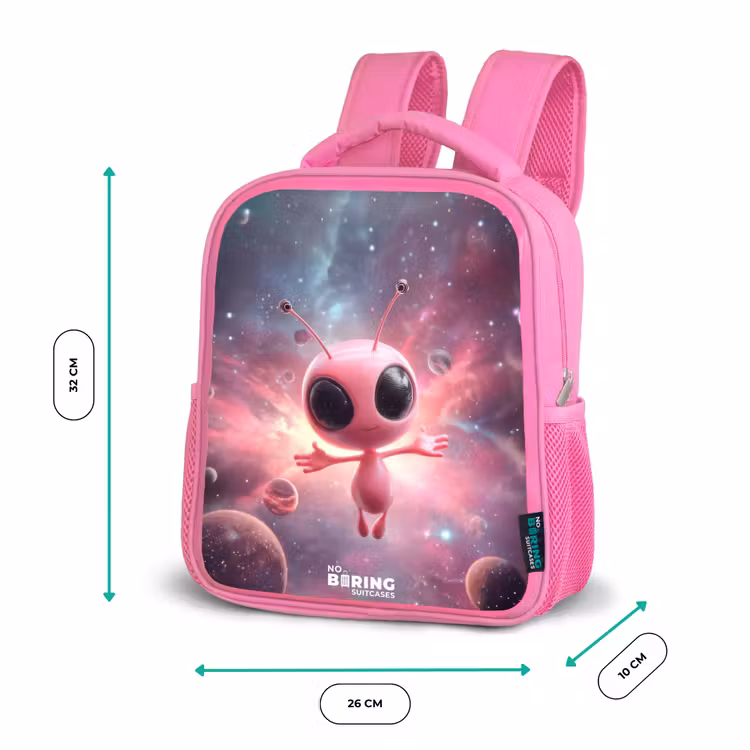 Kinderrugzak met naam - Roze - Roze Alien in Sterrennevel — 3