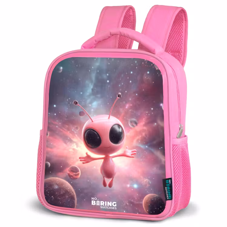 Kinderrugzak met naam - Roze - Roze Alien in Sterrennevel — 6