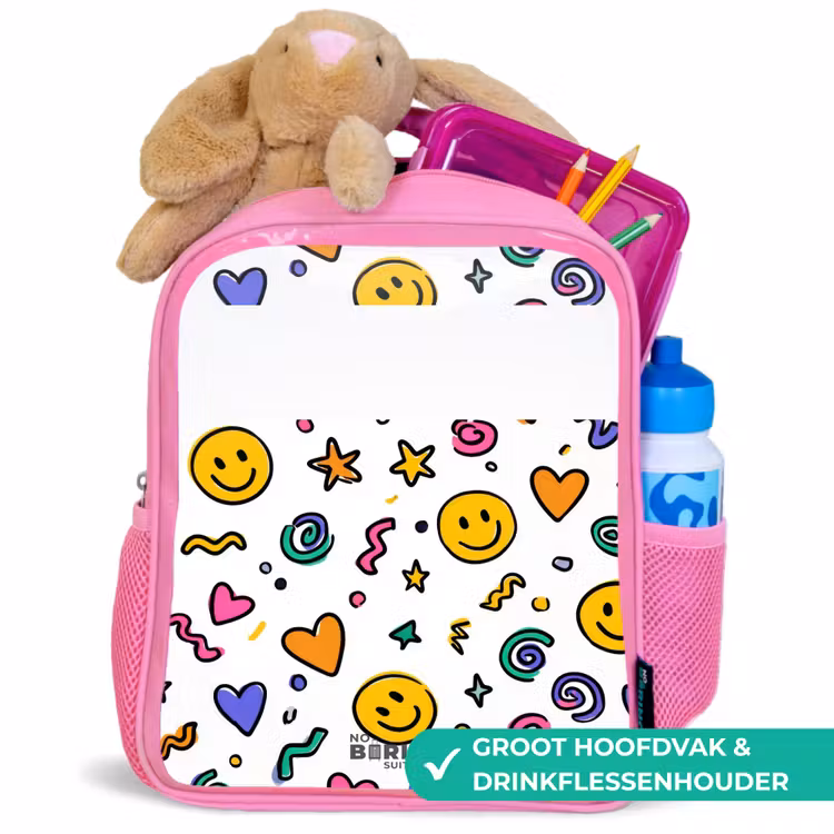 Kinderrugzak met naam - Roze - Smiley - Hartje - Ster — 2