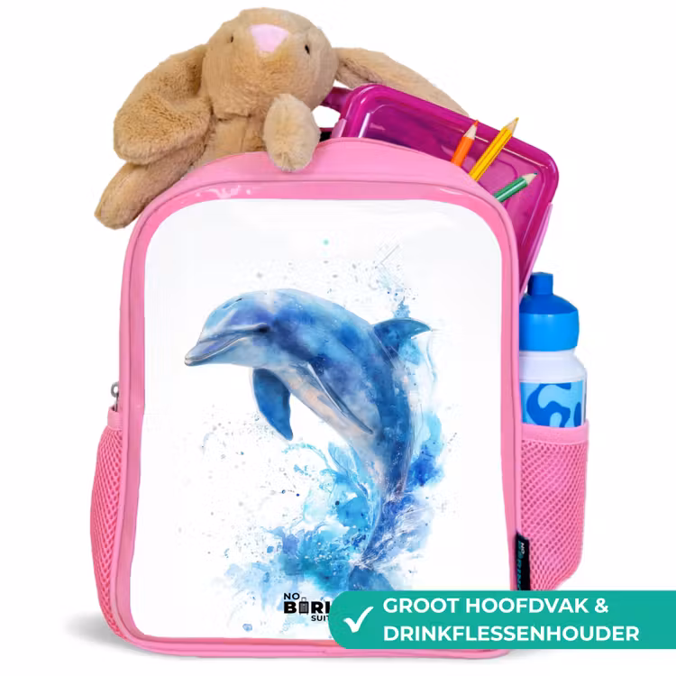 Kinderrugzak met naam - Roze - Springende blauwe dolfijn — 2
