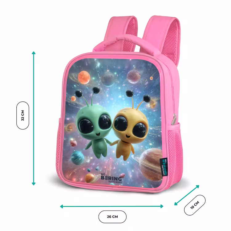 Kinderrugzak met naam - Roze - Vrolijke buitenaardse vrienden — 3