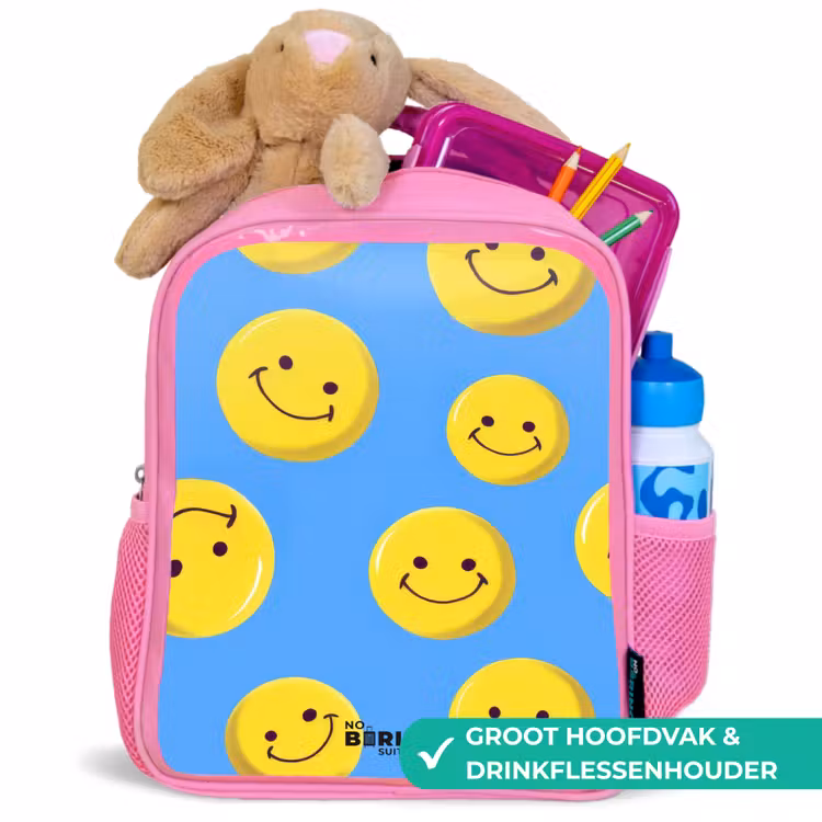 Kinderrugzak met naam - Roze - Vrolijke smileyregen — 2