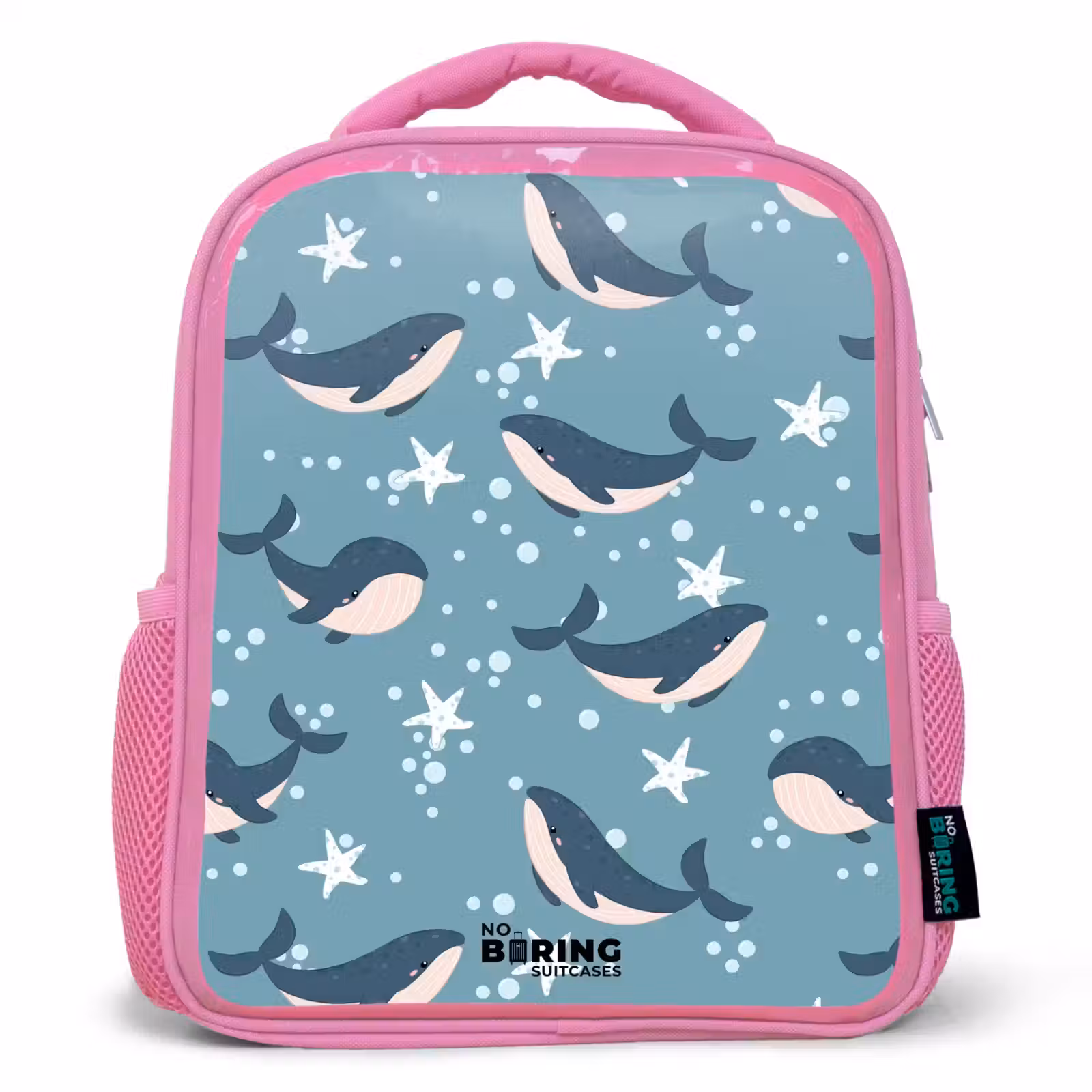 Kinderrugzak - Roze - Walvissen met zeesterren patroon blauw — 1