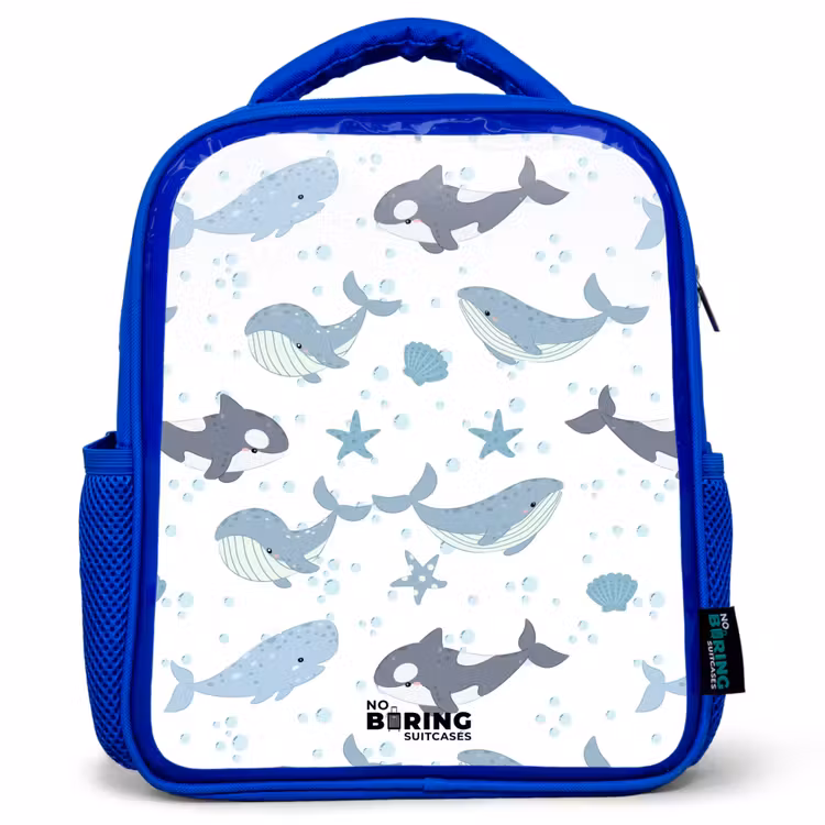 Kinderrugzak - Blauw - Walvissen patroon met schelpen blauw — 1