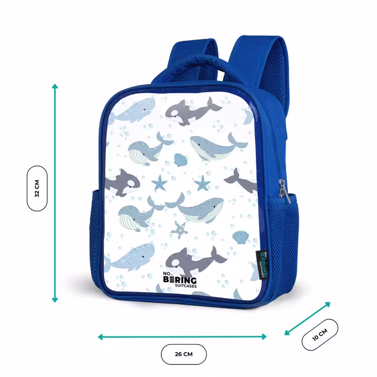 Kinderrugzak - Blauw - Walvissen patroon met schelpen blauw — 6