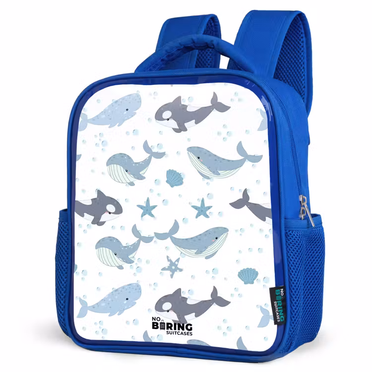 Kinderrugzak - Blauw - Walvissen patroon met schelpen blauw — 9