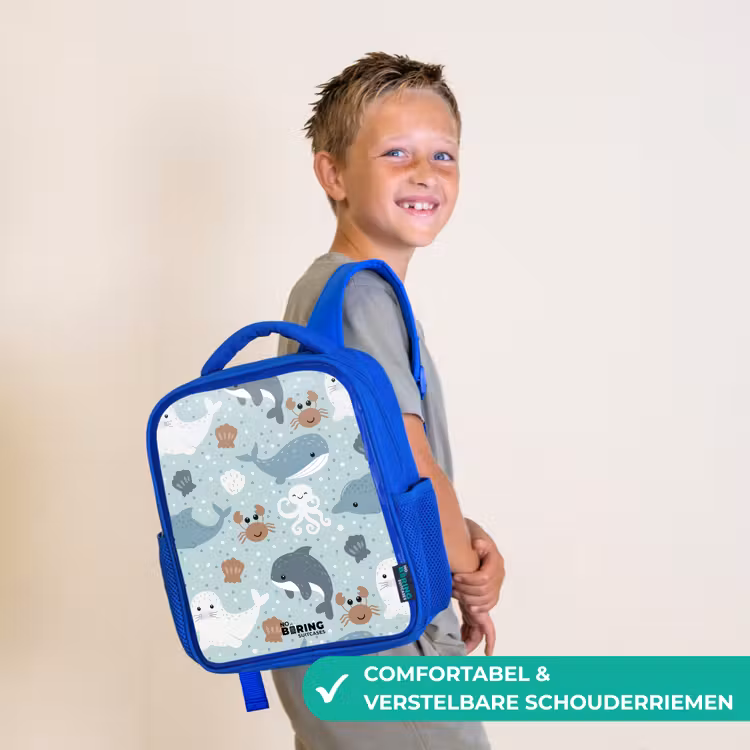 Kinderrugzak - Blauw - Zee dieren patroon kleurrijk — 4