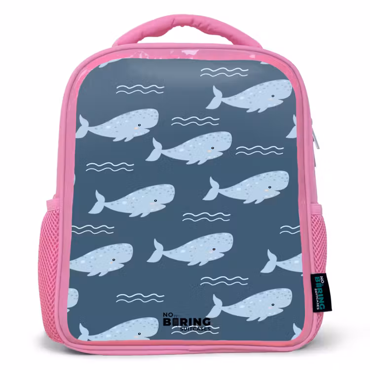 Kinderrugzak - Roze - Walvis met golven patroon blauw — 1