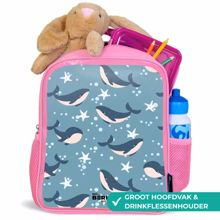 Kinderrugzak - Roze - Walvissen met zeesterren patroon blauw — 2