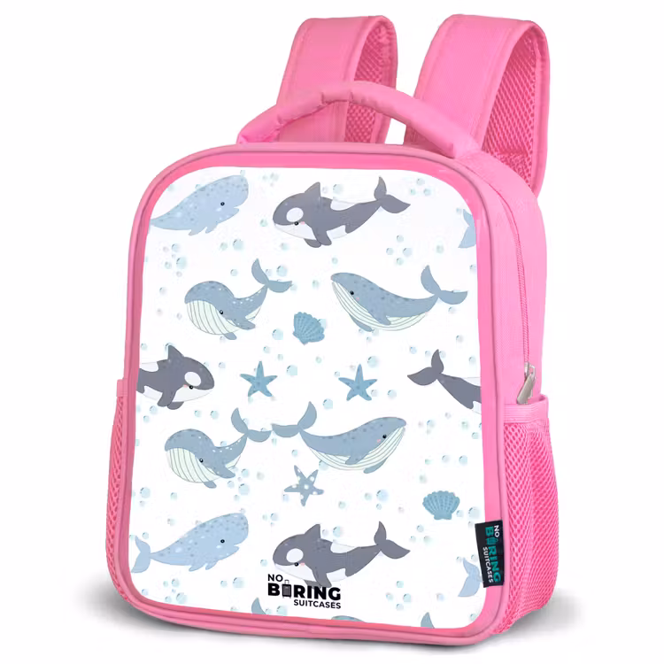 Kinderrugzak - Roze - Walvissen patroon met schelpen blauw — 6