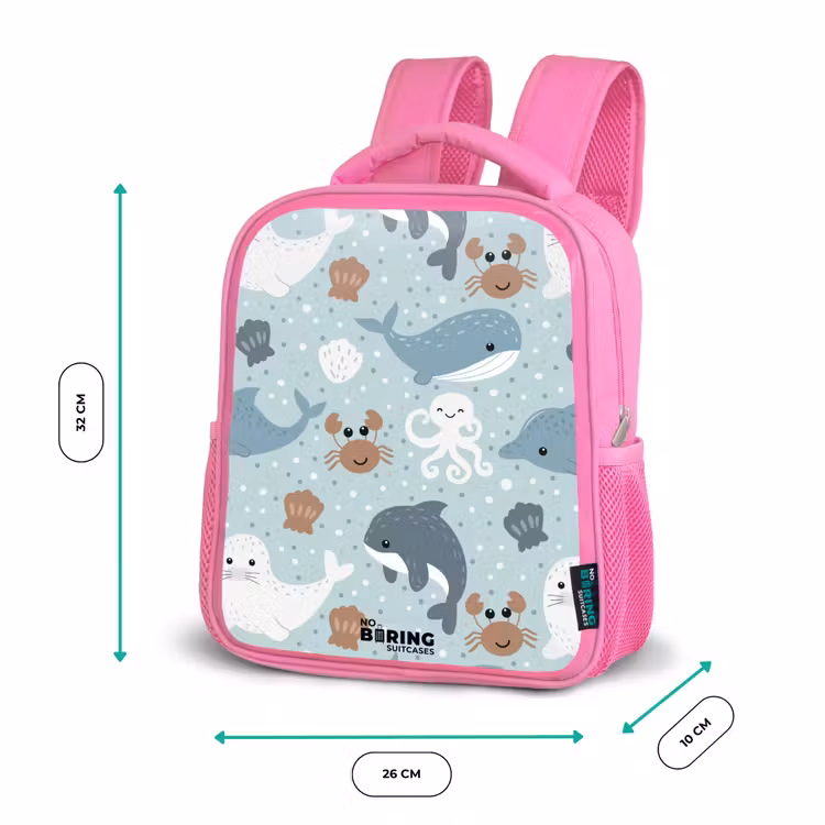 Kinderrugzak - Roze - Zee dieren patroon kleurrijk — 3