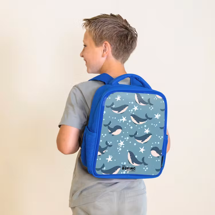 Kinderrugzak - Blauw - Walvissen met zeesterren patroon blauw — 3