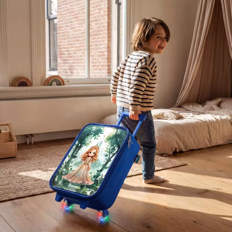Kinderkoffer - Blauw - Meisje met blond haar in het bos — 3