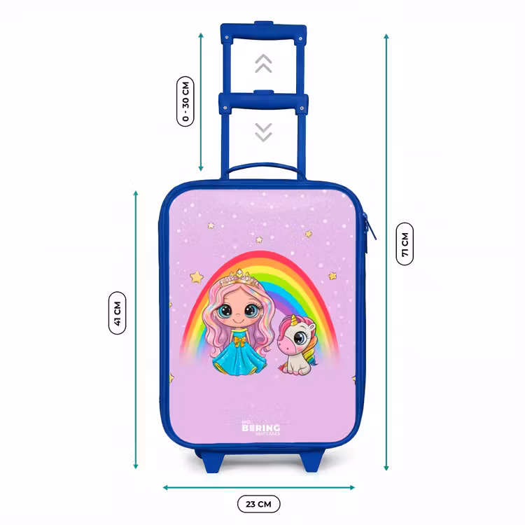 Kinderkoffer - Blauw - Prinses en een eenhoorn bij een regenboog paars — 6