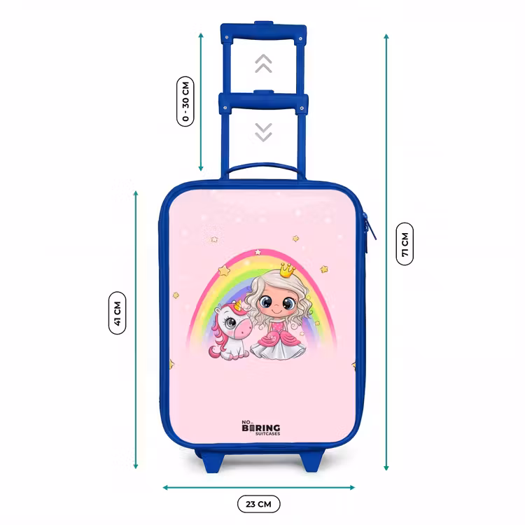 Kinderkoffer - Blauw - Prinses en een eenhoorn bij een regenboog roze — 6