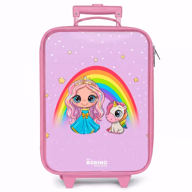 Kinderkoffer - Roze - Prinses en een eenhoorn bij een regenboog paars — 1