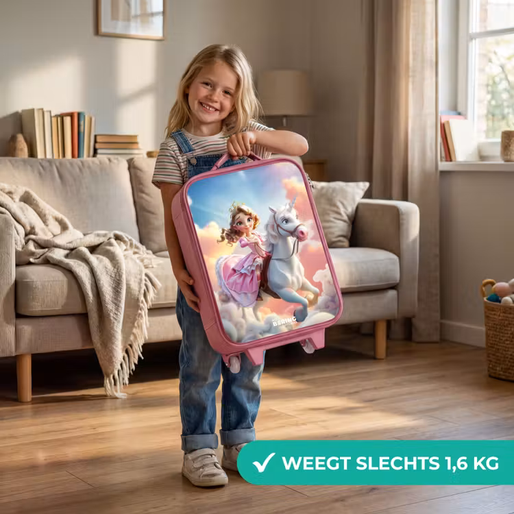 Kinderkoffer - Roze - Prinses met roze jurk op witte eenhoorn — 2