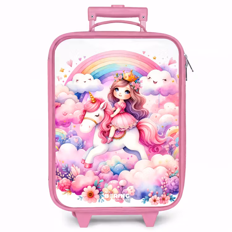 Kinderkoffer - Roze - Prinses op een eenhoorn bij een regenboog — 1