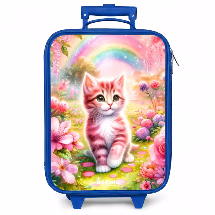 Kinderkoffer - Blauw - Kitten met regenboog en bloemen — 1