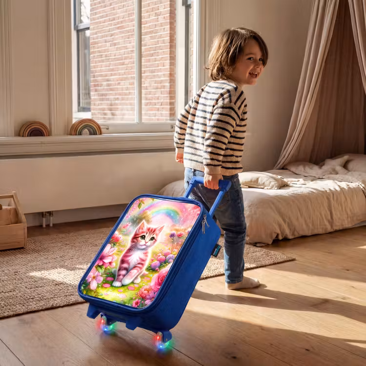 Kinderkoffer - Blauw - Kitten met regenboog en bloemen — 3