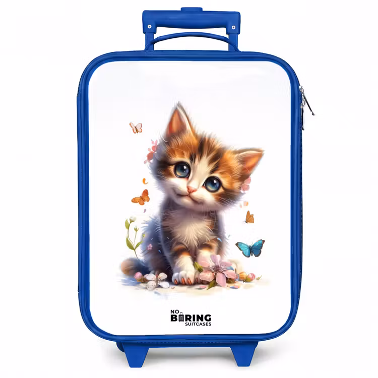 Kinderkoffer - Blauw - Portret van een kitten omringd door vlinders — 1