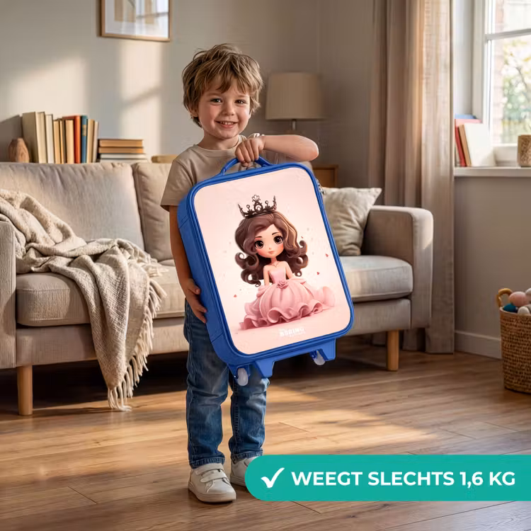 Kinderkoffer - Blauw - Prinses in een roze jurk met kroon — 2