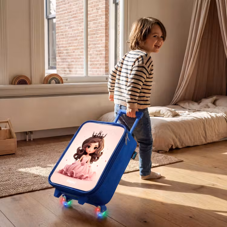 Kinderkoffer - Blauw - Prinses in een roze jurk met kroon — 3
