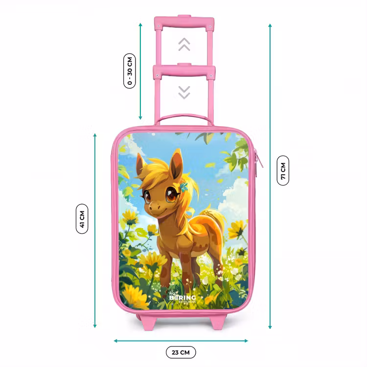 Kinderkoffer - Roze - Bruine pony tussen gele bloemen — 6