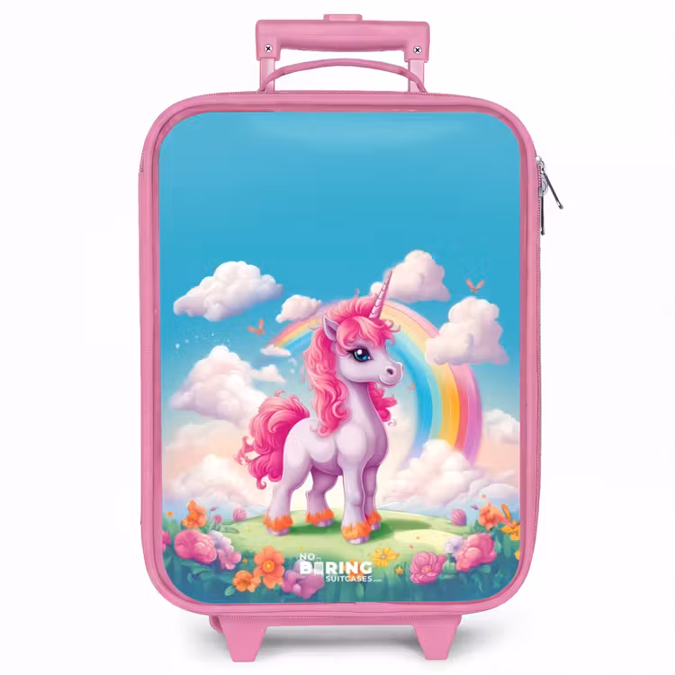 Kinderkoffer - Roze - Vrolijke eenhoorn bij een regenboog — 1