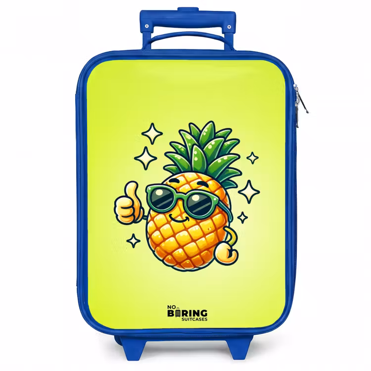 Kinderkoffer - Blauw - Blije ananas met groene achtergrond — 1