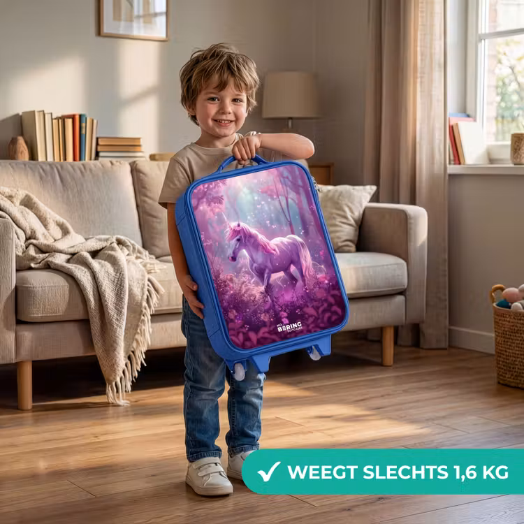 Kinderkoffer - Blauw - Eenhoorn Omringd door Paarse Natuur — 2