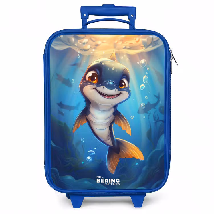Kinderkoffer - Blauw - Haai met gezicht in het water — 1