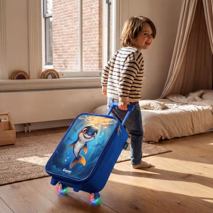 Kinderkoffer - Blauw - Haai met gezicht in het water — 3
