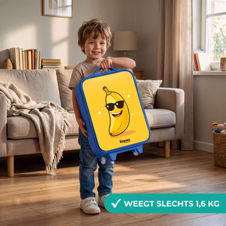 Kinderkoffer - Blauw - Lachende banaan met zwarte zonnebril — 2