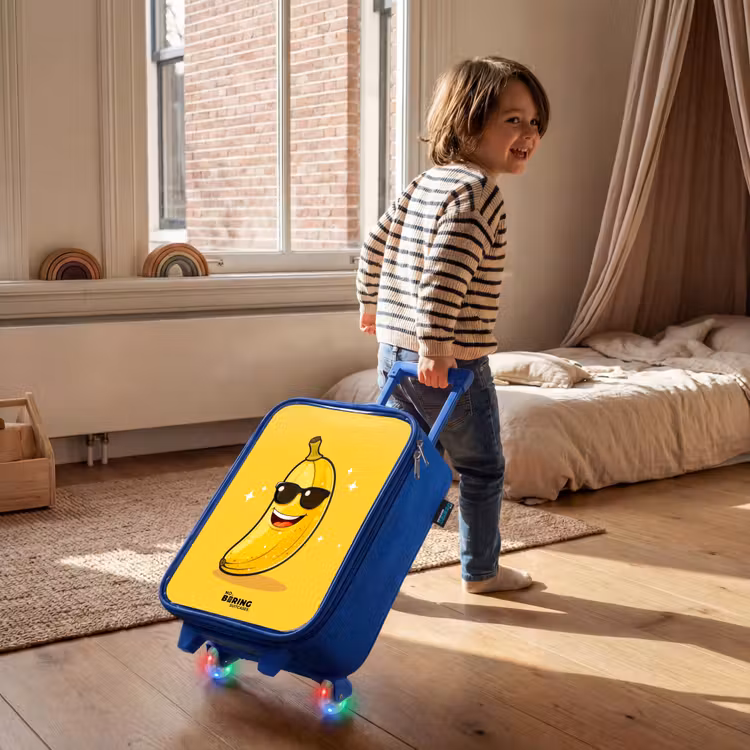 Kinderkoffer - Blauw - Lachende banaan met zwarte zonnebril — 3