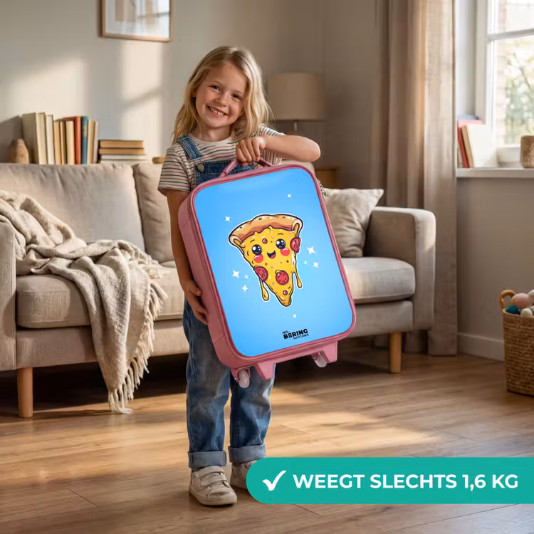 Kinderkoffer - Roze - Pizza met blauwe achtergrond — 2