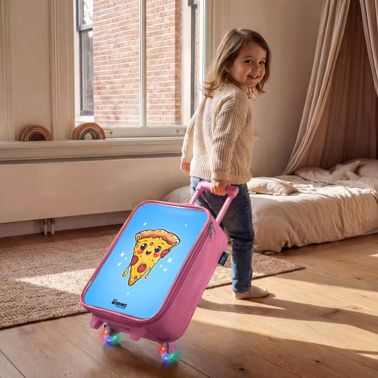 Kinderkoffer - Roze - Pizza met blauwe achtergrond — 3