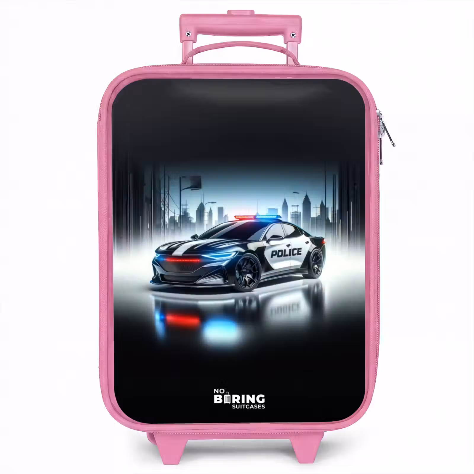 Kinderkoffer - Roze - Zwart-witte politieauto voor een skyline — 1